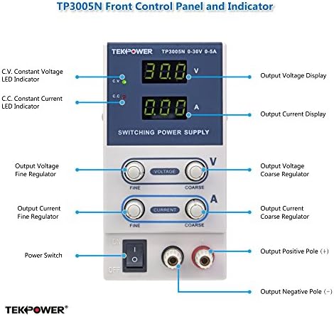Tekpower TP3005N Регулирано Dc Променливо Напојување, 0-30V на 0-5A