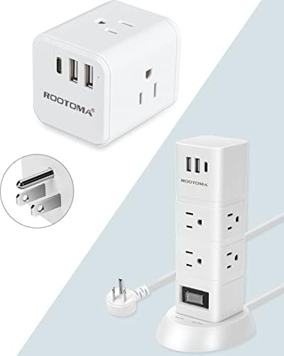 Пакет Rootoma, USB Wallид полнач и 3 продажни места Мулти приклучок Extender и USB C Multi приклучок, заштитник за напојување со ленти за напојување