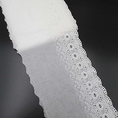 Trimscraft 5 јарди 6 инчи широк бел памук извезена чипка ткаенина за кастрење за додаток за снабдување со облека за дома