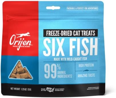 Оријен замрзна сушени мачки третира, шест риби и окси добро затегнати миленичиња поп -контејнер - 3,0 qt