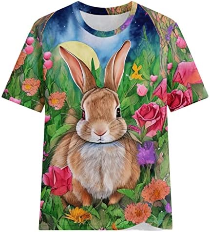 Среќни Велигденски маички за жени лето слатко зајачко графичко писмо печати врвови лабави удобни кратки ракави христијански кошули