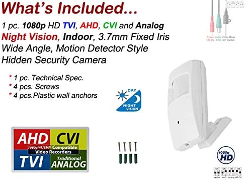 Evertech 1080p скриена дадилка тајна пир безбедносна камера со ноќно гледање, дневно ноќешно детекторски стил на движење AHD TVI CVI