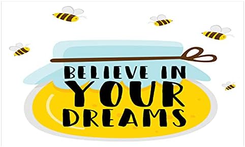 Зачудувачка мотивација Керамички држач за четки за заби, верувајте во вашите соништа фраза со мед тегла и пчели што летаат цртан филм, декоративен