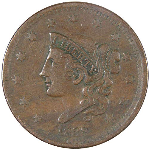 1838 Коронет Глава Голем Цент VF Многу Парична Казна Бакар Денар 1C Американски Тип Монета