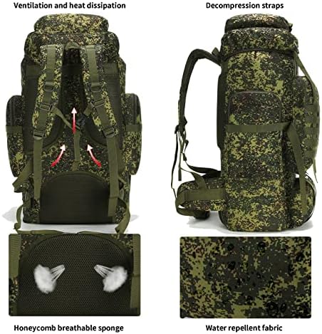Винтеминг 70L кампување за пешачење ранец мол ракес водоотпорен патнички дневен пакет, без внатрешна рамка