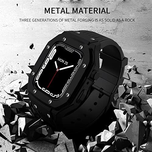Екинс легура за часовници за часовници за лента за бенд Apple Watch Band 7 45mm Луксузен метал гума од не'рѓосувачки челик модификација на