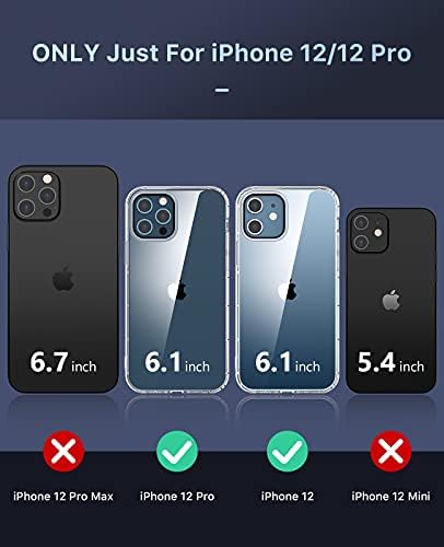 Кристално чист случај компатибилен со iPhone 12/12 Pro, Заштита на воена пад, не-жолти шок, заштитен јасен тенок случај, вклучете телефонски