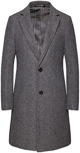 Плус палто за ровови со големина за мажи, издлабочена единечна јакна јакна зимска топла палто со средна должина класична деловна облека