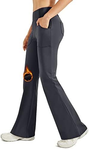G4free женско руно, обложен со фларен хеланки, панталони за фустани со јога со 4 џебови за обична работа