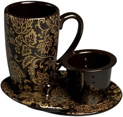Време на чај со потпис „Чај за еден“, сет со чај од 4 парчиња, црно/злато