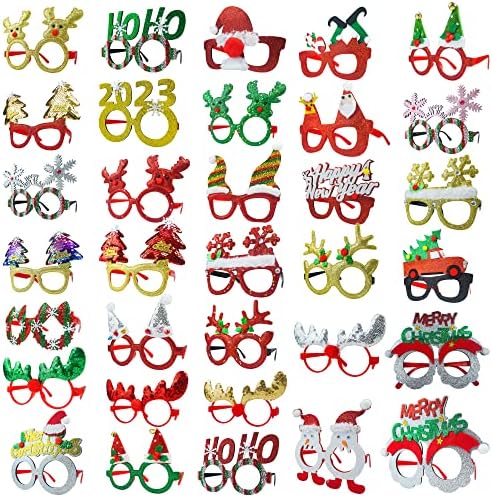 Очили за Божиќни празници со 32 пакувања, Божиќни празнични очила за Божиќни, симпатични рамка за Божиќни очила, забавни и празнични