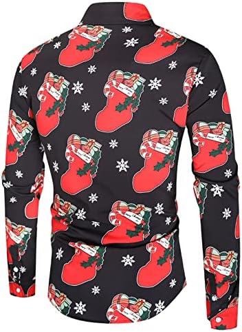 XXBR Божиќни кошули за мажи, смешни 3D Божиќ Дедо Мраз печатени врвови со долги ракави копче надолу за забава, случајна кошула Среќна новогодишна