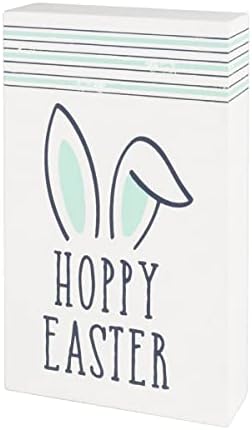 Колинс Сликарство „Хопи Велигденски“ Bunny Block Sign - Симпатична декорација на дрвени таблети за пролет, Велигден, христијански