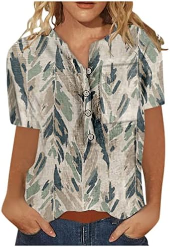 Флорал печати летни врвови за жени, женски шишиња со кратки ракави со кратки ракави, облечени обични летни трендовски блузи маички