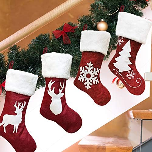 Iceyyyy 4 пакуваат големи божиќни чорапи црвени ирваси - 18,5 инчи Стилски Божиќ камин виси чорапи Божиќни чорапи украси за семејни