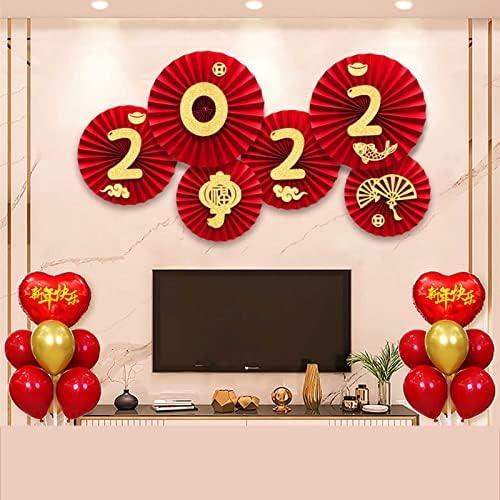6 парчиња Кинески Новогодишни Обожаватели На Хартија Украси Среќни 2022 Тигарски Години Прозорец Ѕид Тркалезна Хартија Вентилатор Пролетен Фестивал