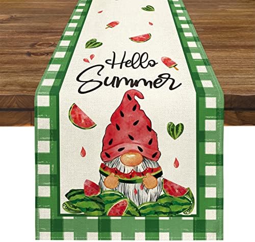 Rivone здраво тркач на летни маса, 13 x 72 инчи гном акварел лубеница сезонска летна пролетна празнична облека фарма куќа кујна