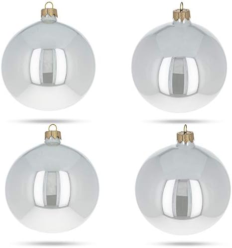 Сет од 4 сјајни божиќни украси од бела стаклена топка 4 инчи