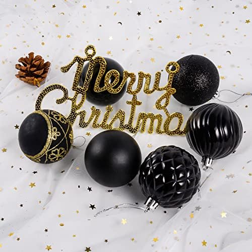 Орнаменти на црни Божиќни топки во 34CTS - 2,36 инчи распрскувани црни Божиќни украси, пенливи Божиќни украси за топки, висечки украси топки за новогодишни елки