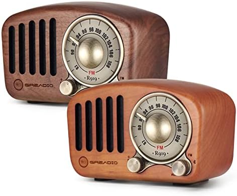 Гроздобер радио ретро Bluetooth звучник- Гредио Вуден FM радио со старомоден класичен стил, силно подобрување на басот, гласен волумен,