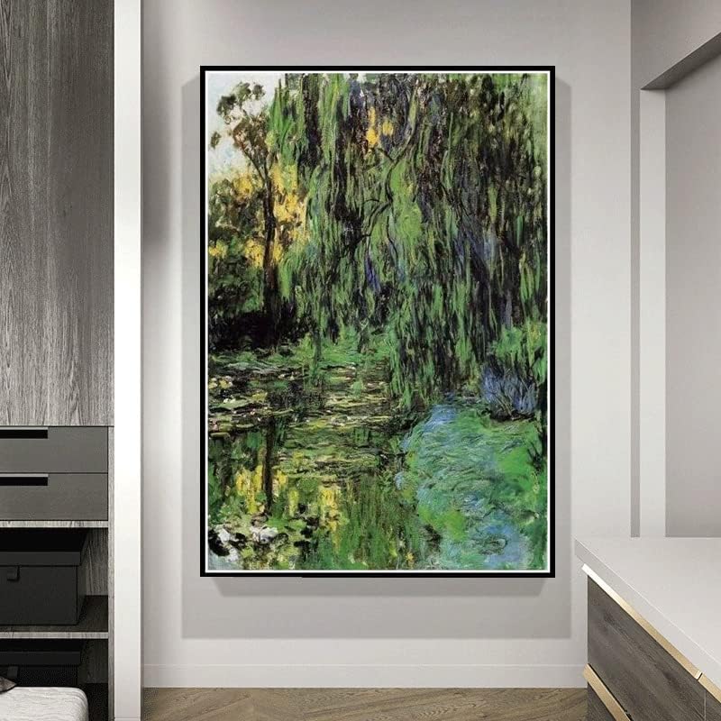 Плачење на врба и вода Лили езерцето сликарство од Клод Моне 5д Дијамантски комплет за сликање за возрасни деца, DIY уметности
