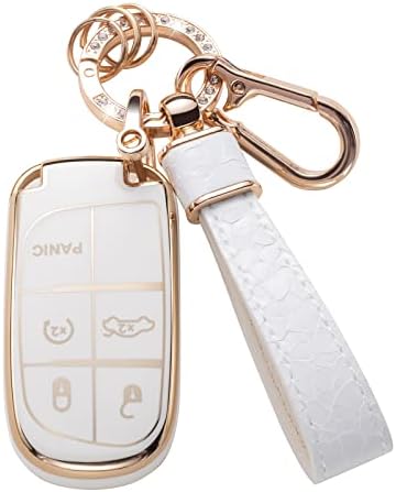 Muzizyq за cockип клуч за клучеви со кожен клуч за заштита на меки TPU клуч за заштита од клуч, компатибилен со паметниот клуч на Гранд Чероки,