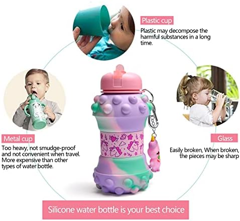 Силиконски склопување на деца шишиња со вода, шишиња со вода од 19oz, еднорог играчки во стилот на вода, шише со вода, силиконски бокал