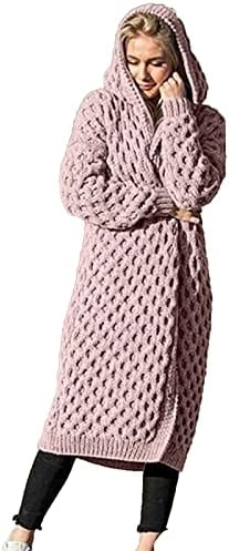 Џемпер на кардиган од пилгби за жени, зимски обични лабави топло пријатно плус плус големина јакни цврсти волна со долги ракави духови