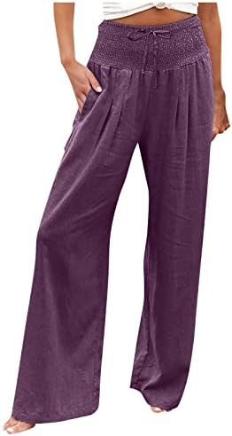 Панталони од iaqnaocc за жени, удобни широки нозе удобни панталони со високи половини со џебови