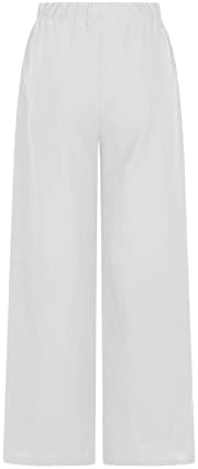 Lcepcy женски обични еластични панталони за влечење на половината летово памучни ленти со џебови со џебови