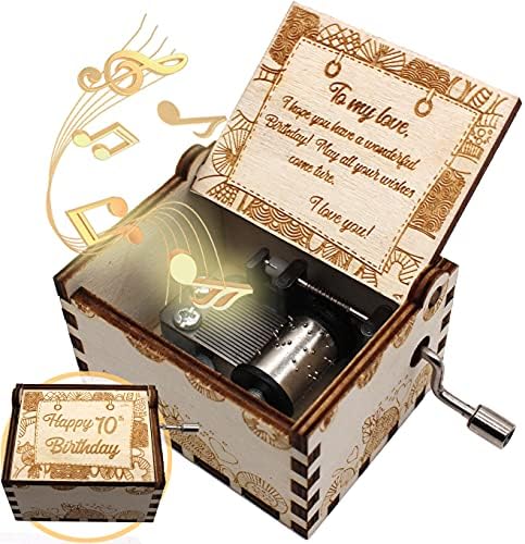 Укебобо дрвена музика кутија- Среќен роденденски музички кутија, подароци за 10-ти роденден, 10 години украси за роденденска забава- 1 сет