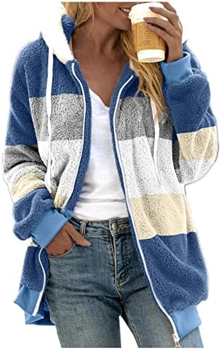 Дами палто женска волна крпеница боја со долги ракави џемпери од качулка топол волна плишана палто патент патент на врвот