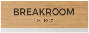 Знак за пауза со Брајово / Мал бизнис лесен лепило за лепило за монтирање на врата и wallид / 3 x 9 дизајн на дабови дрвени дабови