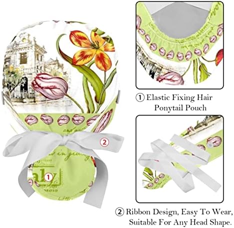 Работно капаче Јаруис италијански стил Цвеќиња Печатени заштитни капачиња за коса за дишење на пот, апсорбирање на конска опашка со