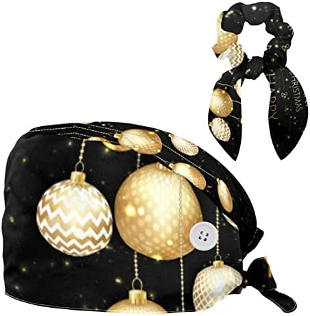 Muooum Medical Caps Прилагодливо работно капаче со копчиња и лак за коса Скручен Среќен Божиќ Среќна Нова Година