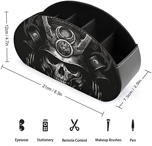 Држач за далечински управувач Самурај череп со 5 оддели PU кожа Мултифункционално складирање Caddy Desktop Организатор кутија за