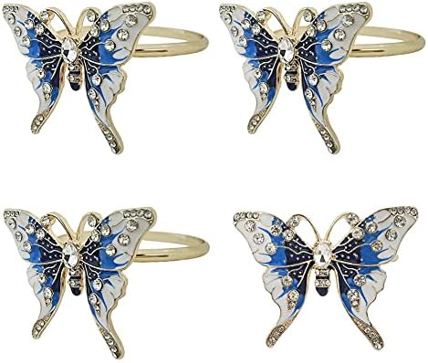 Пеперка за салфетка од пеперутка сет од 4, модна едноставна серија на инсекти, ринестон, пеперутка форма на салфетка прстени за Велигден,
