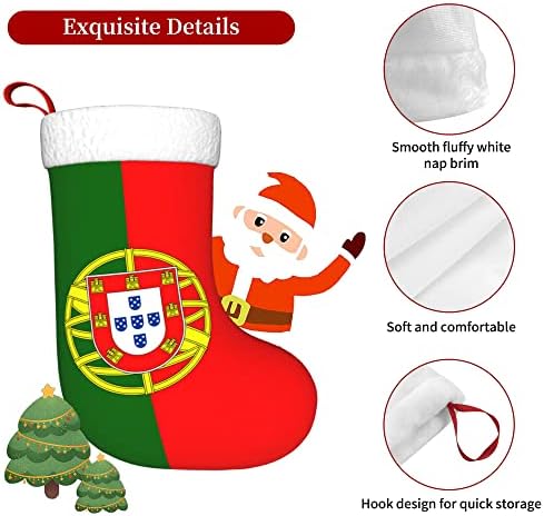 QG ZZX Божиќни чорапи со бела супер мека плишана манжетна Португалија знаме Божиќни чорапи Божиќни украси порибување