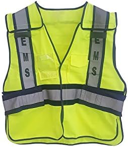 Line2Design Sightibility Safety Safety елек со рефлексивни ленти и EMS ANSI полиестерска ткаенина жолта со морнарица, S-XXL, просечната