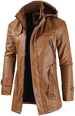 Машка палто DXSBB Зимска кожна јакна моторцикл Худи гроздобер кожен бомбардер стилски редовен вклопна обична надворешна облека