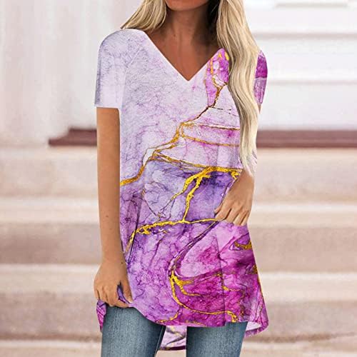Womenенски графички маички женски печатење обични врвови против вратот лето кратки ракави обични маички блузи