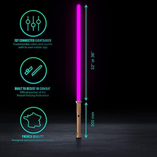 Solaari - Поврзана Lightsaber - Ki -raito Elite 32/36 '' Поликарбонатно сечило - LED RGB - Звучна реактивност - Обични звуци - Докажано