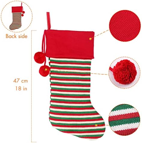 PartyBus 2 пакувања 18 '' големини плетени божиќни чорапи со пом -топчиња, рустикални Божиќни плетени персонализирани декорации за порибување