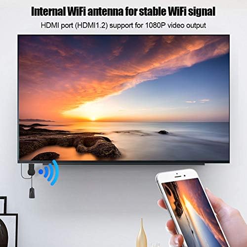 Wendry TV безжичен дисплеј, WiFi HDMI TV безжичен дисплеј приемник за адаптер за адаптер за AirPlay Miracast DLNA, без апликација, не е потребен возач, вграден Wi-Fi модул, преносен