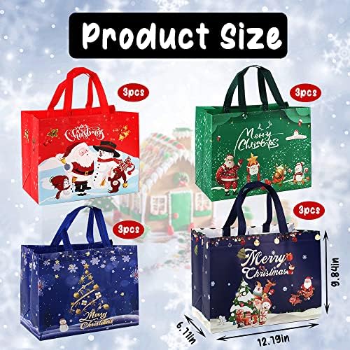12 парчиња големи божиќни торбички торби со рачки, еднократно торбичка за намирници за намирници за подароци завиткување на