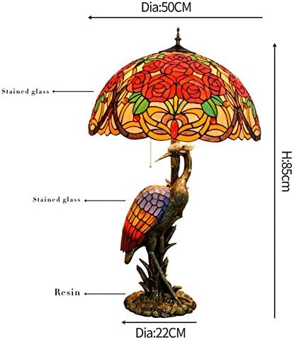 Рустикален Тифани Стил Табела за ламба 20 Тифани стил женски биро за птици, обоени рози стаклена абажур за дневна соба студија
