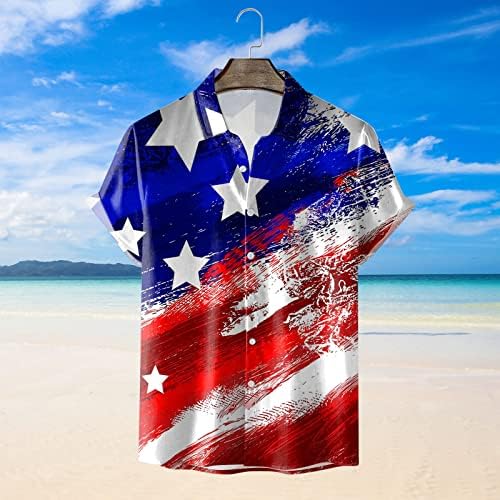 XXBR Хавајски кошули за мажи, копче за кратки ракави на денот на независноста надолу по летната маица опуштено вклопување на обични