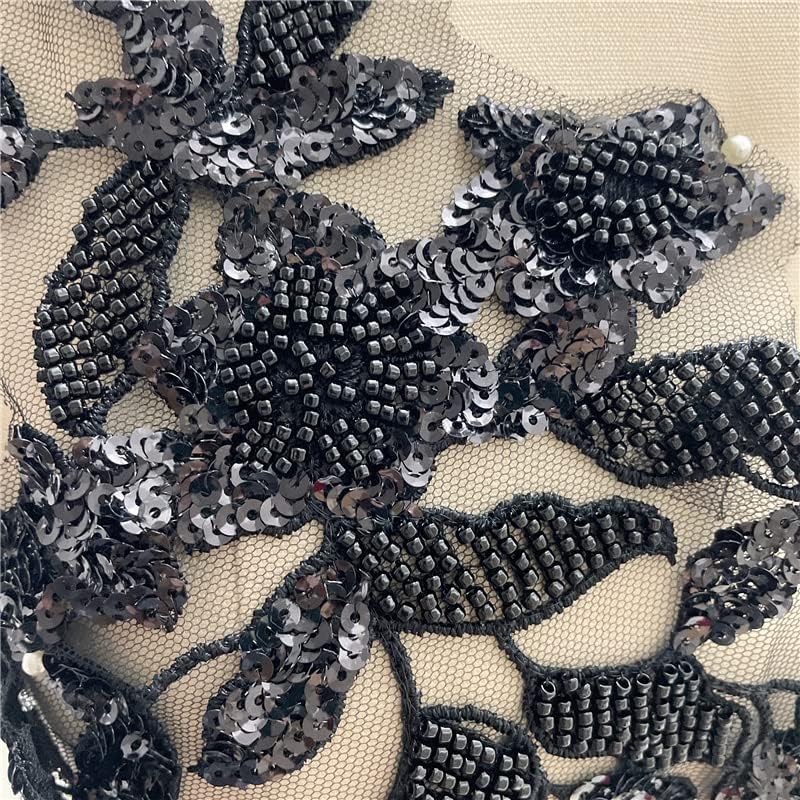 Брада цветни закрпи Sequin Applique чипка ткаенина трим мотив за шиење невестинска венчавка гроздобер 3D за венчаница DIY облека цветна апликација, 17 * 5,5 “