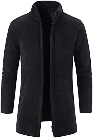 Џемпери на кардиган за мажи целосна патент тенок тенок џемпер палто со долг ракав штанд со јака патент термичка јакна