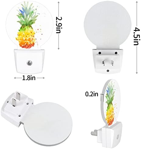 DXTKWL акварел тропски ананас тркалезни ноќни светла 2 пакувања, летни овошни приклучоци LED ноќни светла автоматски самрак до